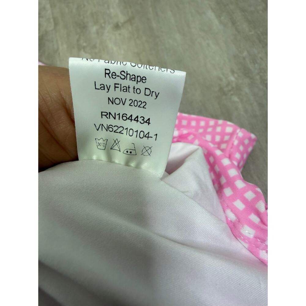 Love & Grow Pink Gingham Plaid One Shoulder One Piece Swimsuit Size Medium - Picture 4 of 5